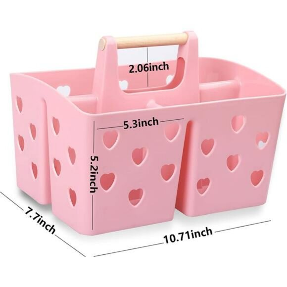 Pink Plastic Shower Caddy Tote Organizer with Handle Dorm Bathroom Storage Bin - Picture 3 of 7